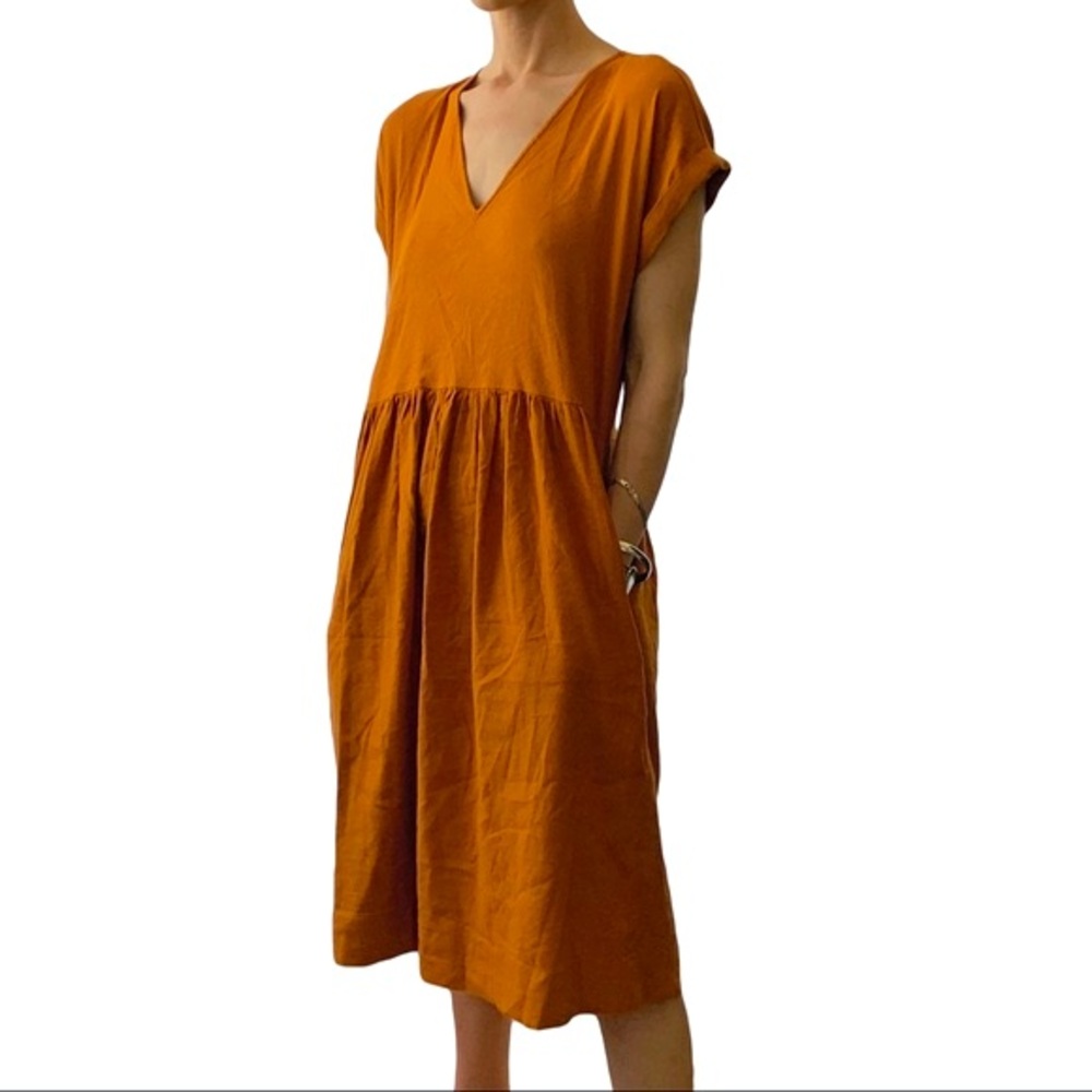 Lou & Grey by Loft, linen blend burnt orange midi dress